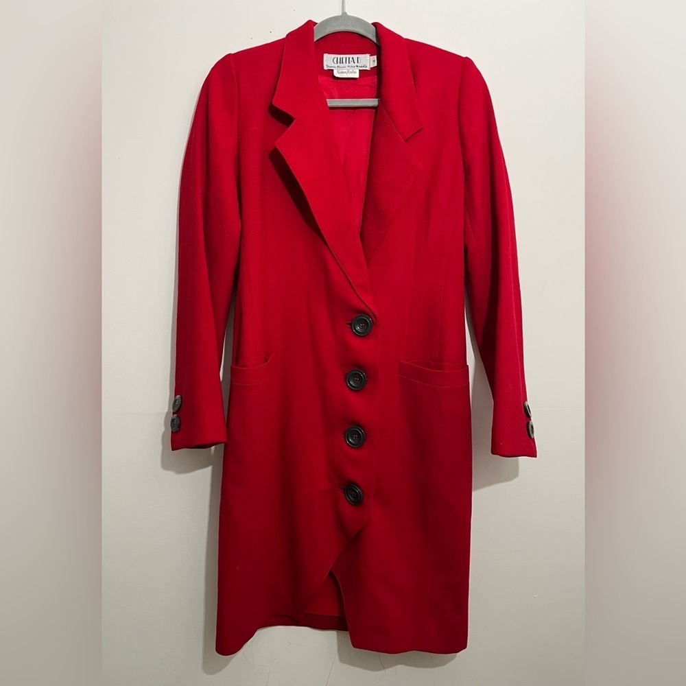 Vintage Red Long Blazer Coat | Tailored Fit | Statement Jacket
